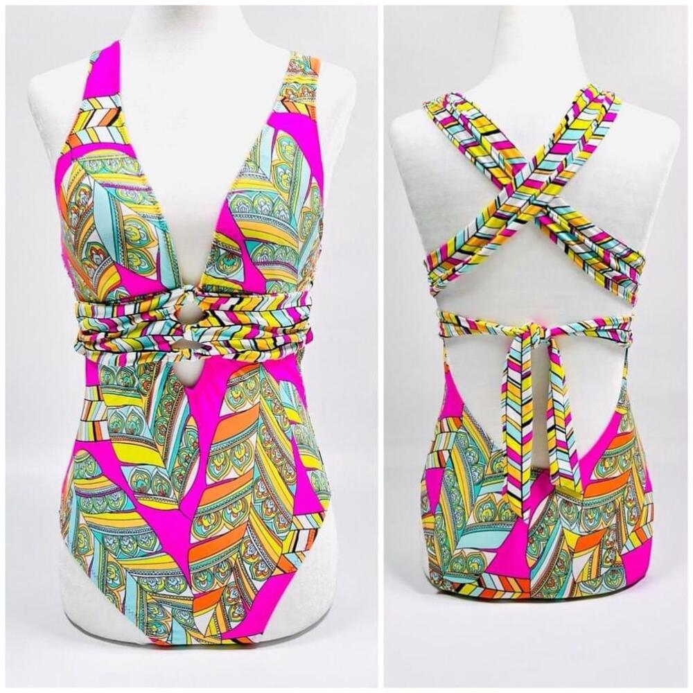 Trina Turk Swimsuit One-Piece Size 4 Fuchsia Pink Multicolor